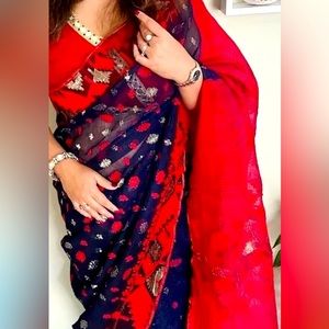 Authentic Handwoven Bangladeshi Half Silk Dhakai Jamdani Saree